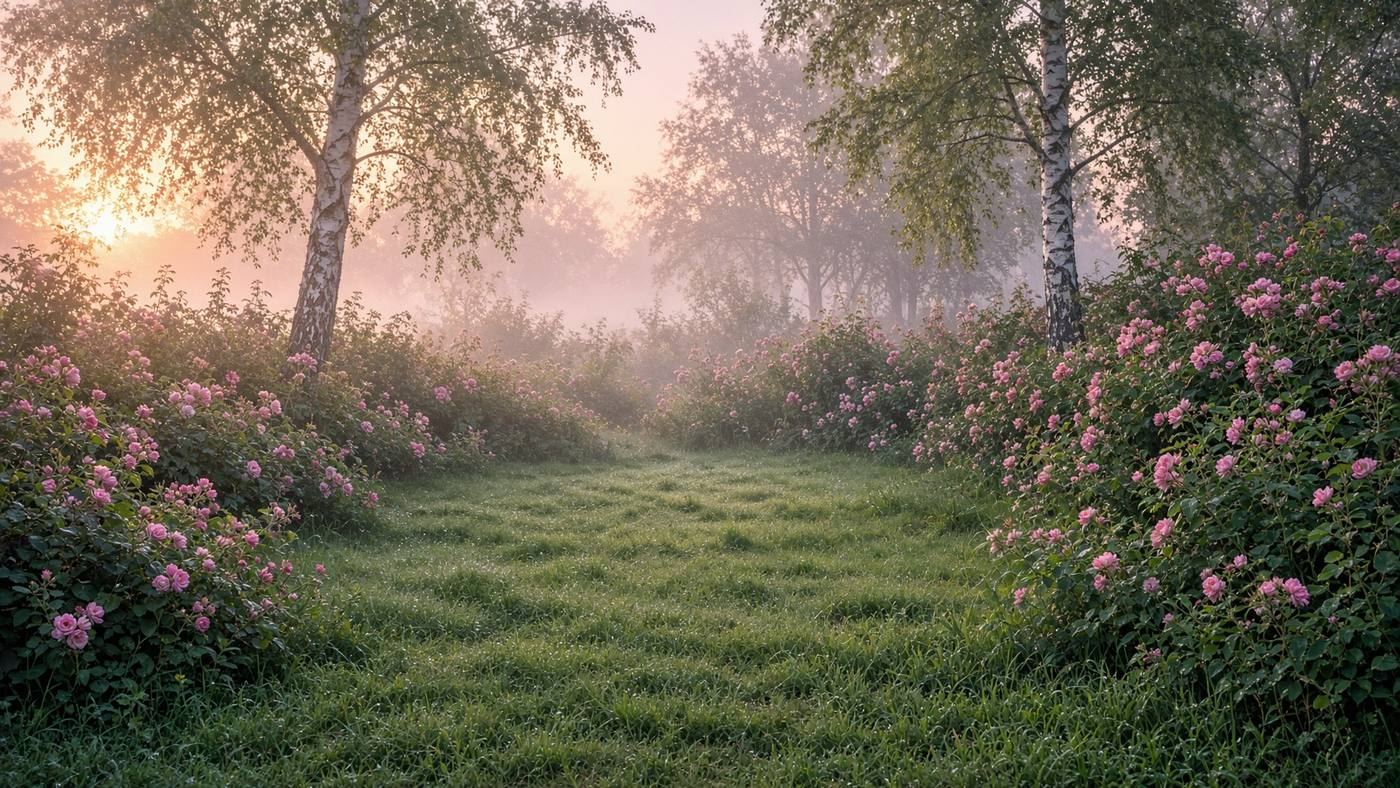 Rose garden at dawn